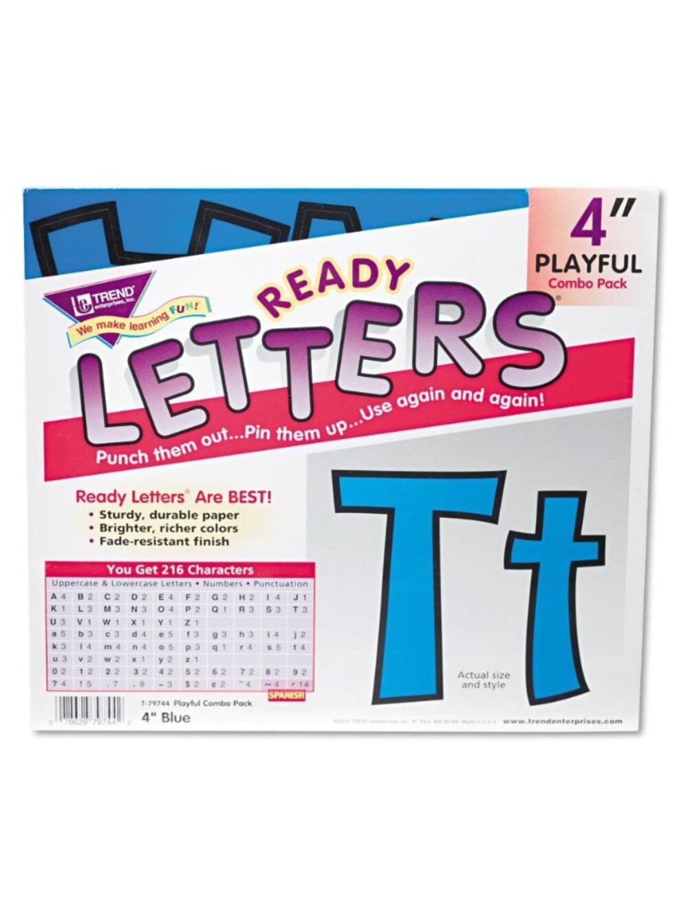 Trend Enterprises T-79744 Playful Combo Pack Blue 4" Ready Letters 216 Character